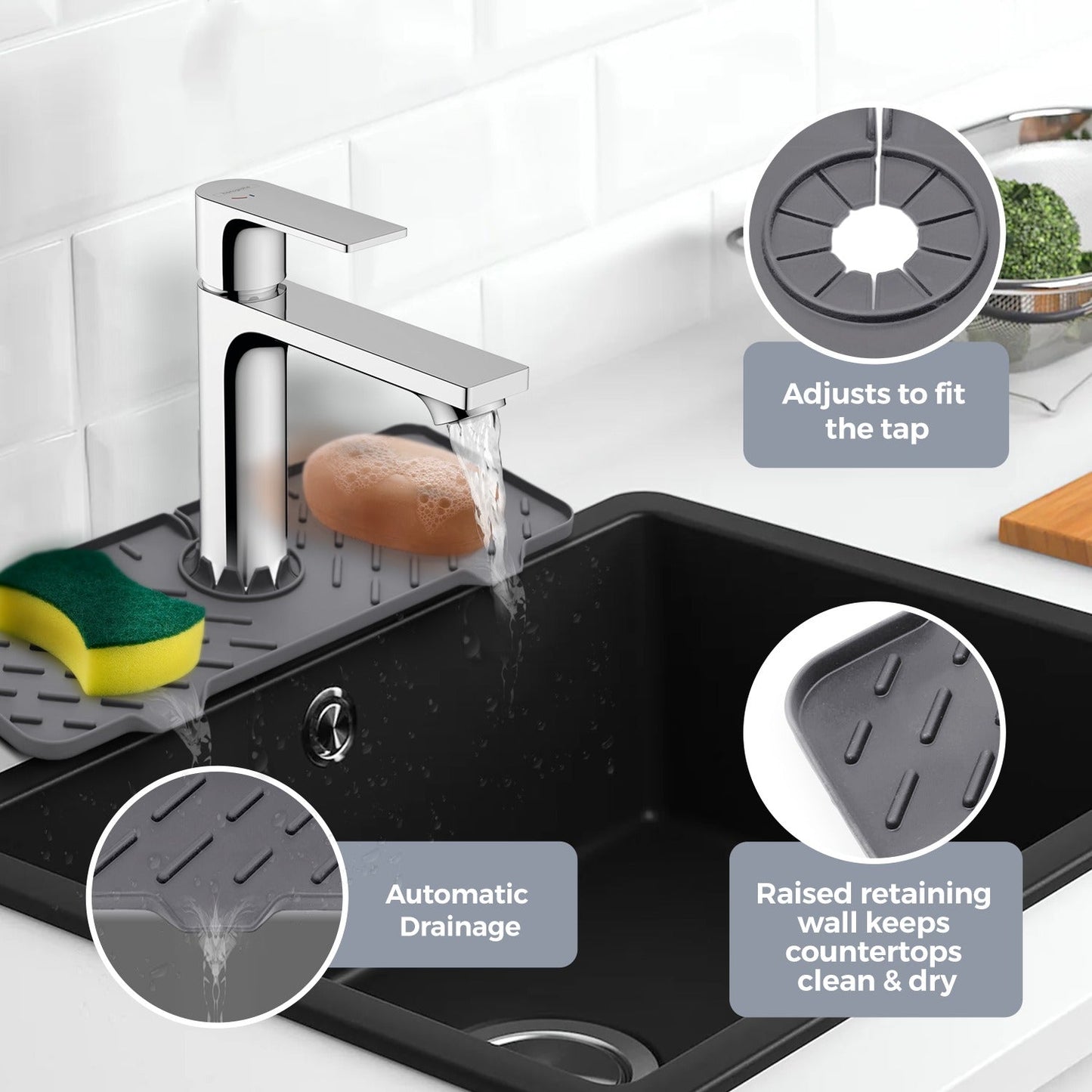 Silicone Sink Faucet Draining Mat EFFICIENT WATER DRAINAGE