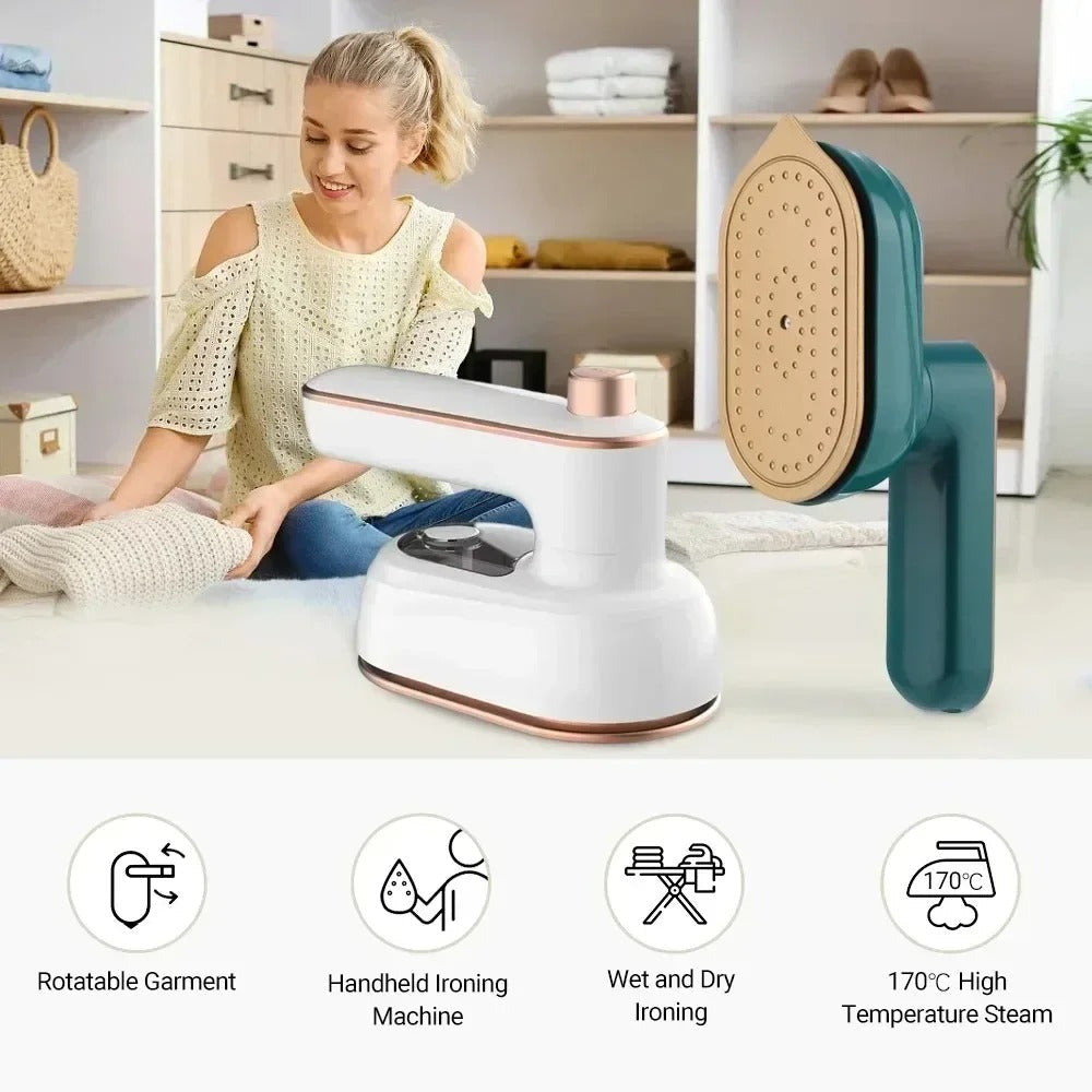 Portable Handheld Mini Steam Iron 180° Rotatable For Home & Travel